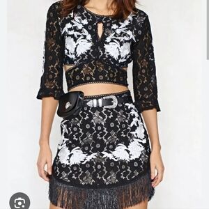 Nasty Gal ‘Use Your Thread’ Embroidered Crop Top and skirt set US8